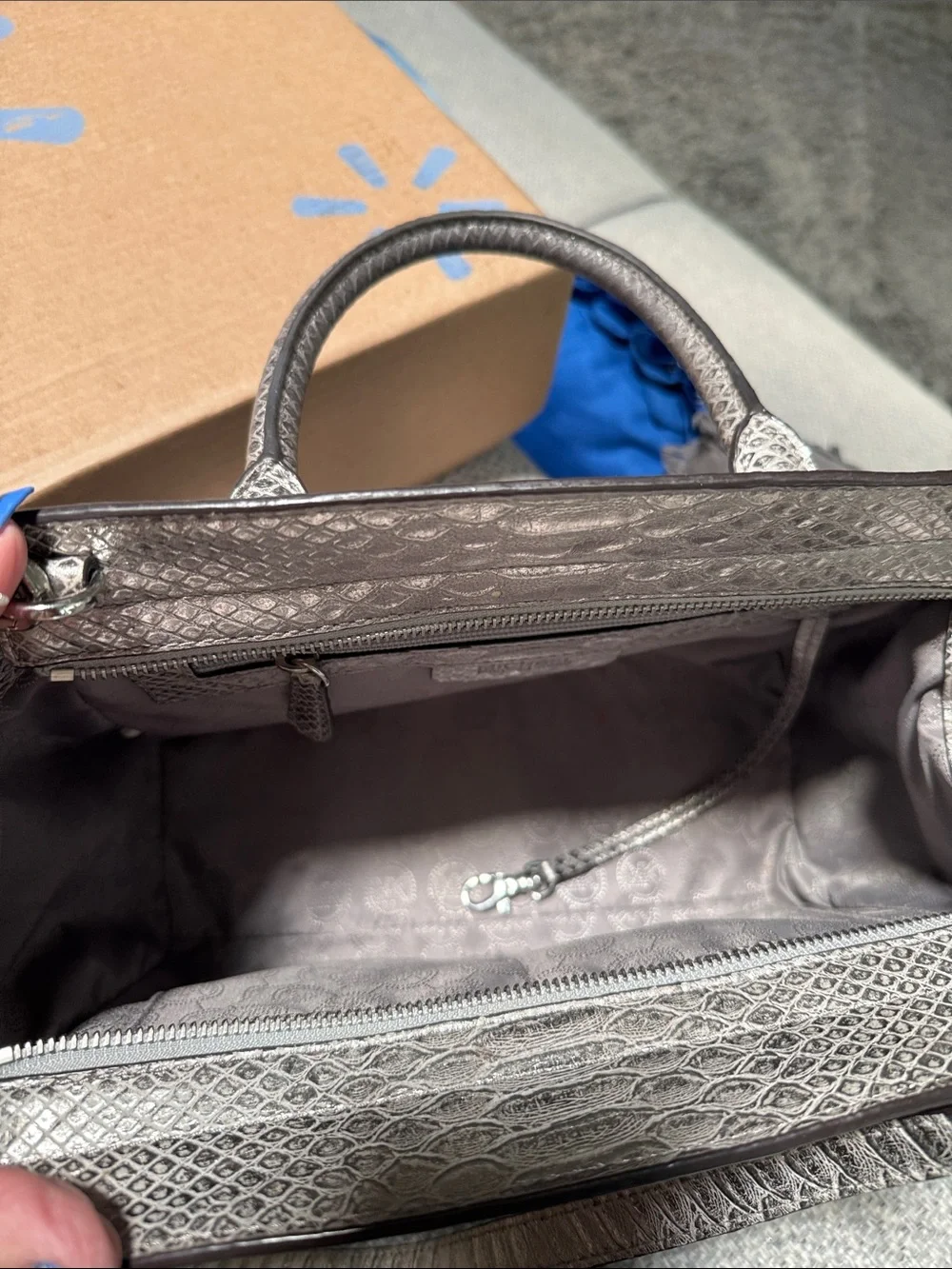 Michael Kors Metallic Silver Embossed Satchel